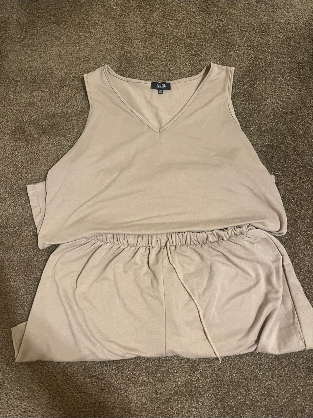 NYDJ Neutral Taupe V-Neck Knit and Shorts Set- Shell